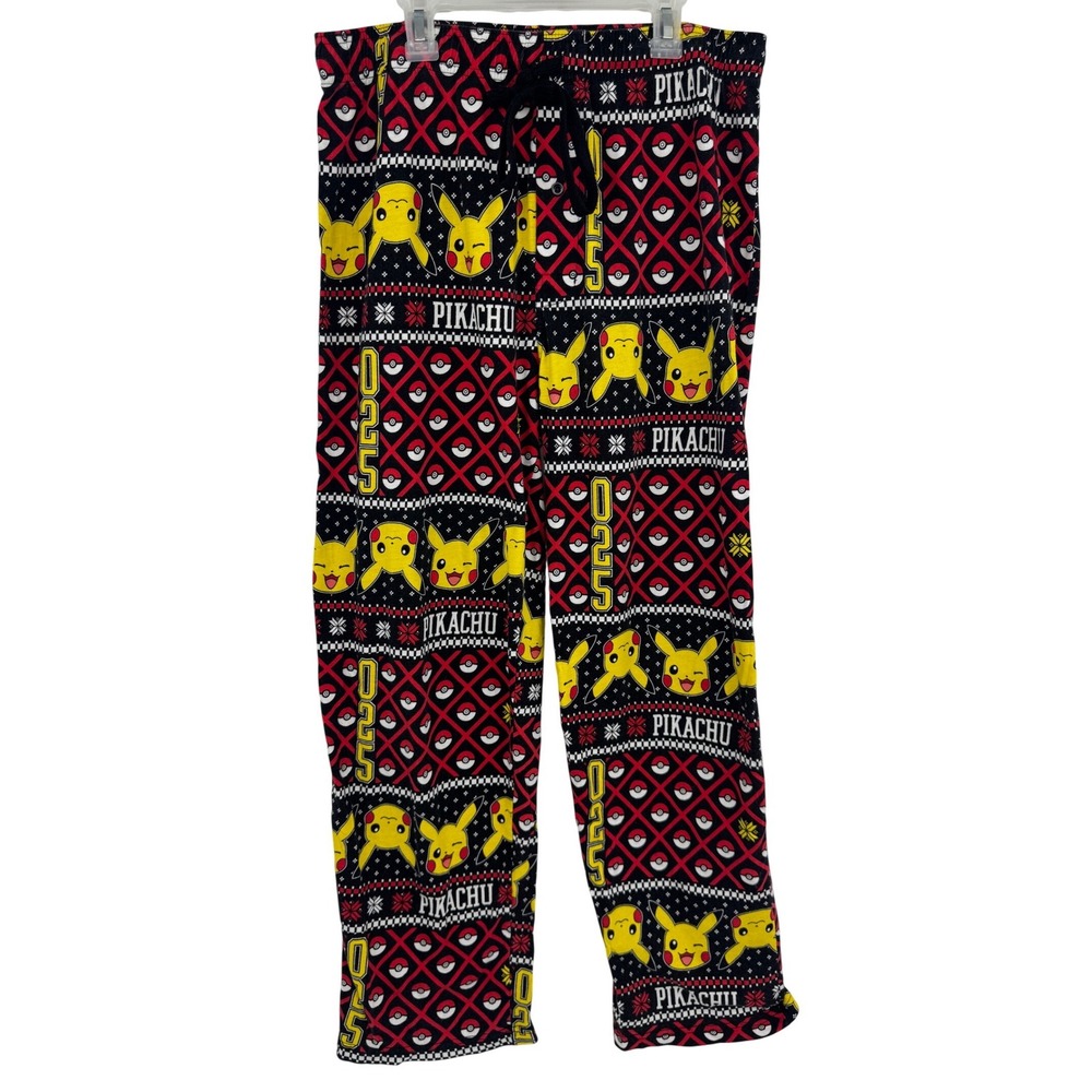 Pokemon Pikachu Mens Large Pajama Pants Fair Isle Holiday Pokeball 100% Cotton